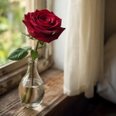 Single Red Rose in Morning Light