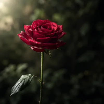 Single Red Rose with Dew