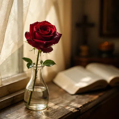 Single Red Rose in Glass Vase