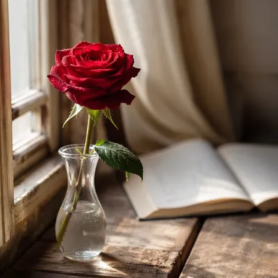 Single Red Rose in Morning Devotion