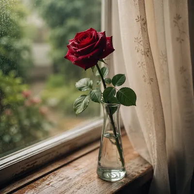 Single Red Rose in Morning Light