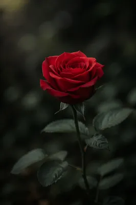 Single Crimson Rose in Moody Garden