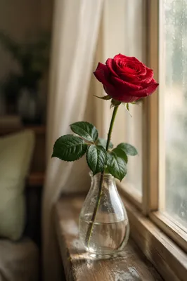 Single Red Rose in Morning Light