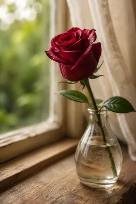 Single Red Rose in Morning Light