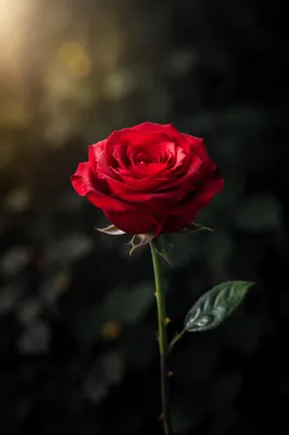 Single Red Rose with Dew