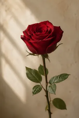 Single Deep Red Rose Close Up