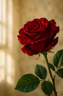 Single Deep Red Rose Close Up