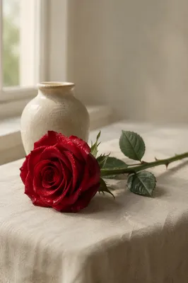 Single Red Rose in Quiet Sunlight
