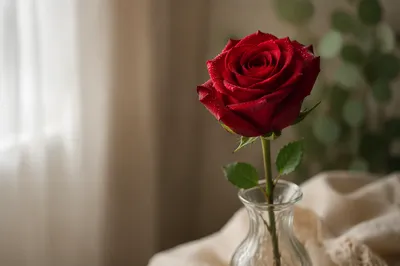 Single Red Rose by Soft Window Light