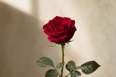 Single Deep Red Rose Botanical Close-Up