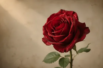 Single Deep Red Rose Close Up