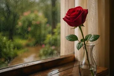 Single Red Rose in Morning Light