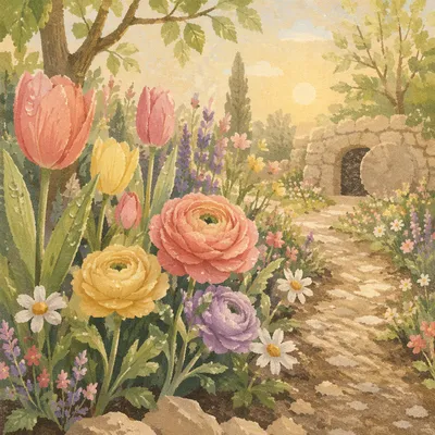 Spring Garden Blooms After Morning Rain