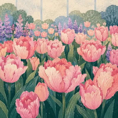 Lush Spring Tulip Garden in Bloom