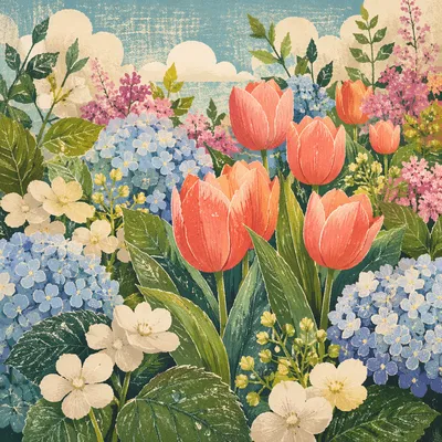 Fresh Spring Garden Blooms Close-Up