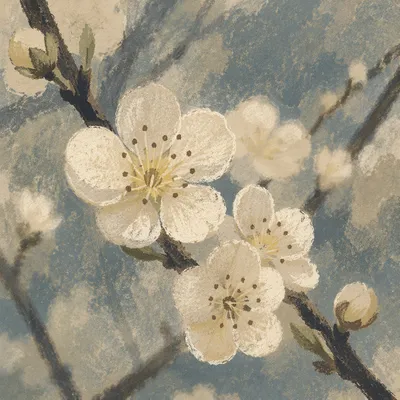 Soft Spring Blossoms on Dark Branch