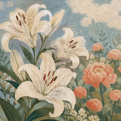 Fresh Spring Lilies in Quiet Garden