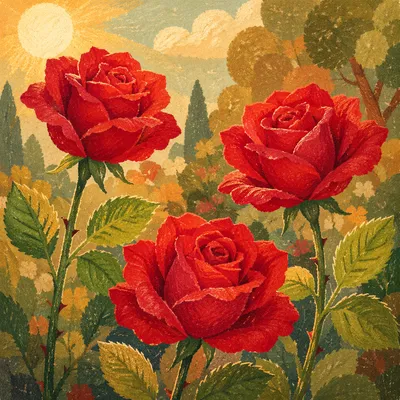 Fresh Red Spring Roses in Morning Light
