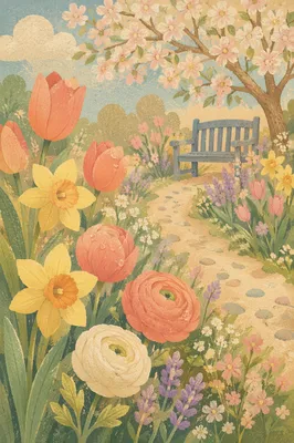 Spring Garden Path with Fresh Blooms