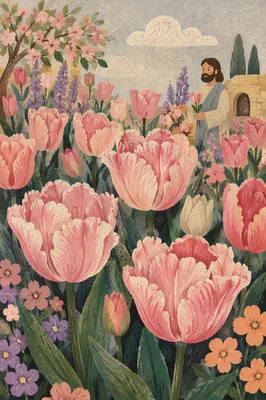 Lush Spring Tulip Garden in Bloom
