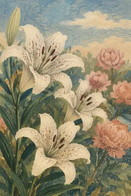 Fresh Spring Lilies in Quiet Garden
