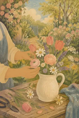 Morning Spring Flowers in a Ceramic Pitcher