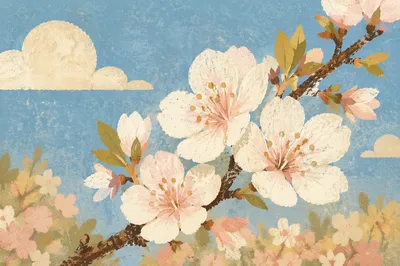 Fresh Spring Blossoms on Garden Branch