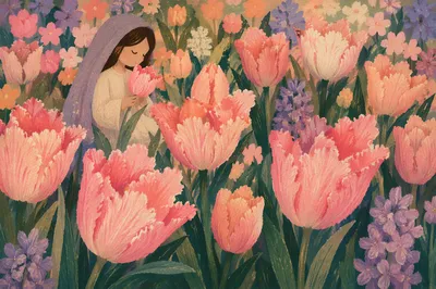 Lush Spring Tulip Garden in Bloom