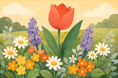 Coral Tulip in Spring Flower Garden