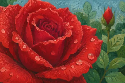 Spring Dew on Red Garden Rose