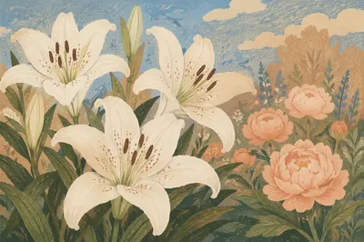 Fresh Spring Lilies in Quiet Garden Bloom