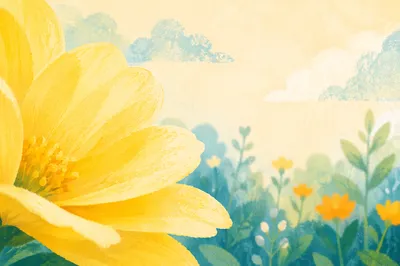 Spring Yellow Bloom with Teal Garden Bokeh