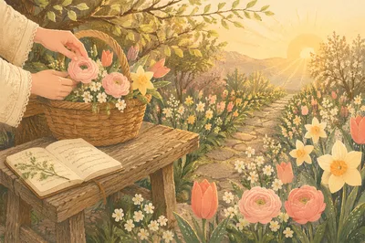 Peaceful Spring Garden Flowers at Sunrise