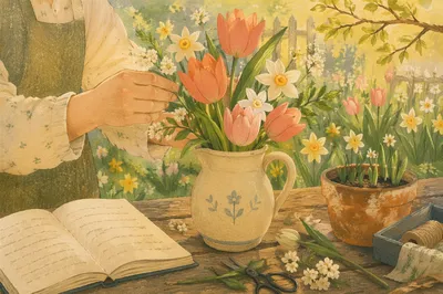 Spring Garden Flowers in Morning Gratitude