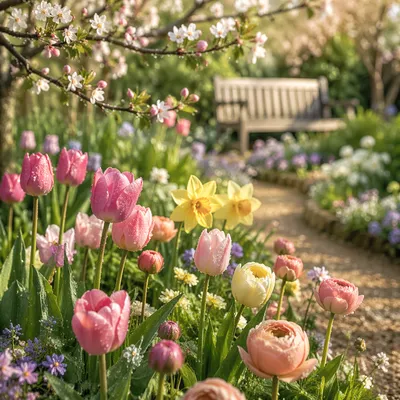 Spring Garden Path with Fresh Blooms