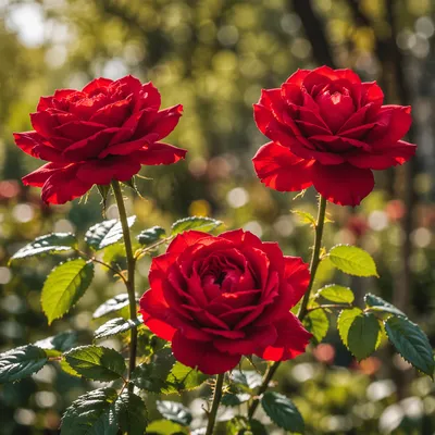 Fresh Red Roses in Spring Garden