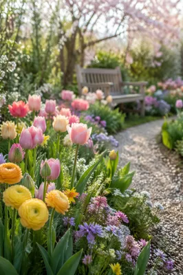 Spring Garden Path with Fresh Blooms