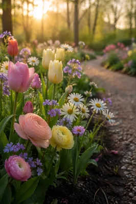 Spring Garden Bloom After Morning Rain