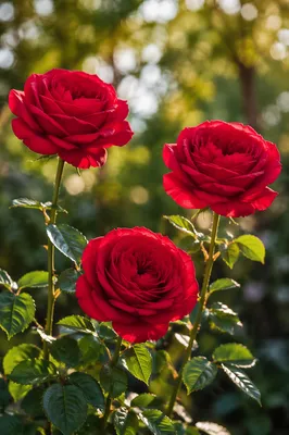 Spring Red Roses in Morning Garden Light