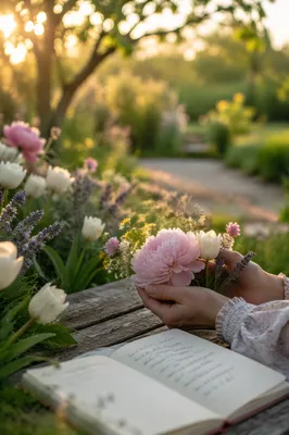 Morning Hands Holding Spring Garden Blooms