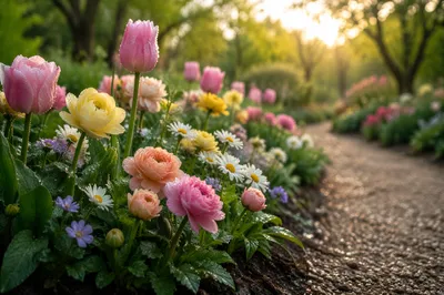 Spring Garden Bloom at Sunrise