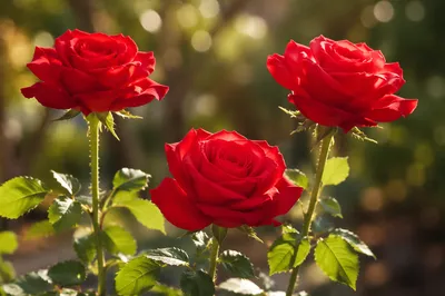 Fresh Red Roses in Spring Garden
