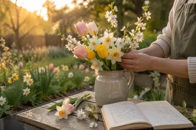 Spring Garden Flowers in Morning Light