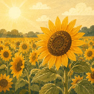 Sunny Summer Sunflower Field Close Up