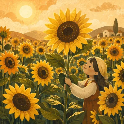 Sunny Summer Sunflower Field in Golden Light