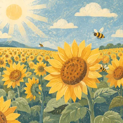 Radiant Summer Sunflower Field Under Blue Sky