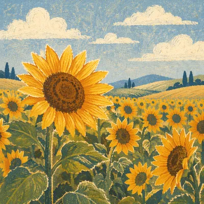 Radiant Summer Sunflower Field Under Blue Sky