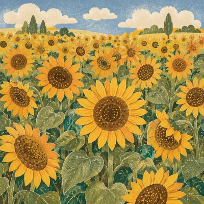 Bright Summer Sunflower Field Panorama
