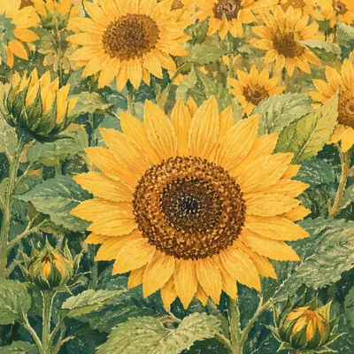 Bright Summer Sunflower Field Close-Up