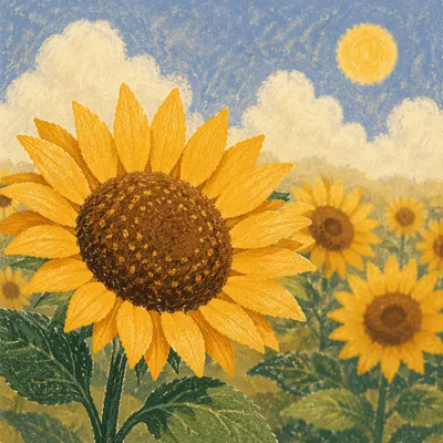 Bright Summer Sunflower Field Close Up